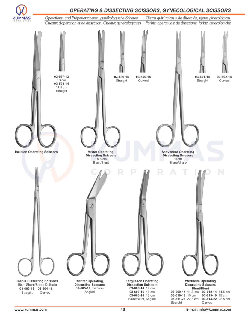 Operating and dissecting scissors, Gynecological Scissors