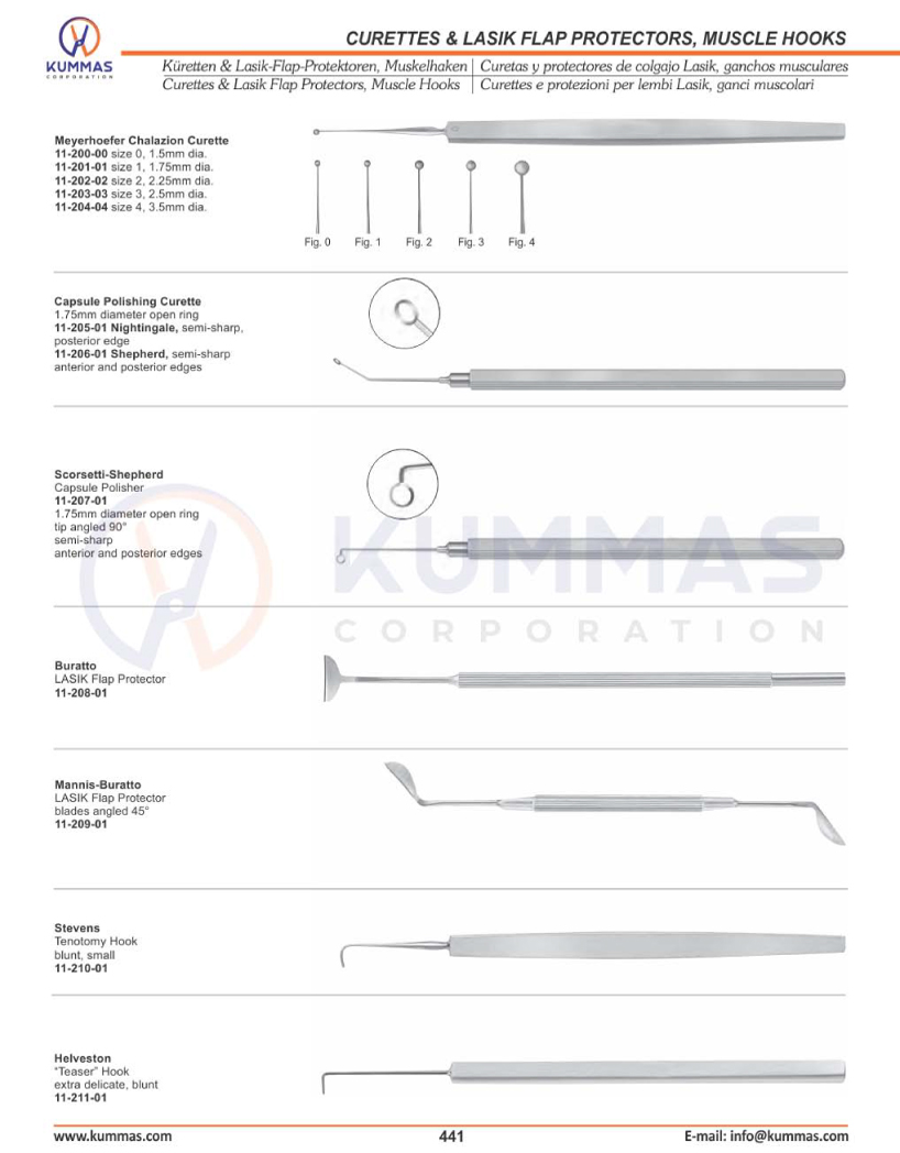 Curettes & Lasik Flap Protectors, Muscle Hooks