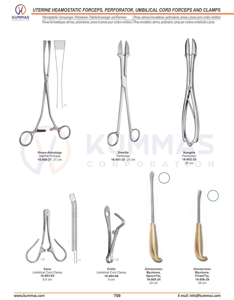 Uterine Heamostatic Forceps, Perforator, Umbilical cord Forceps and Clamps