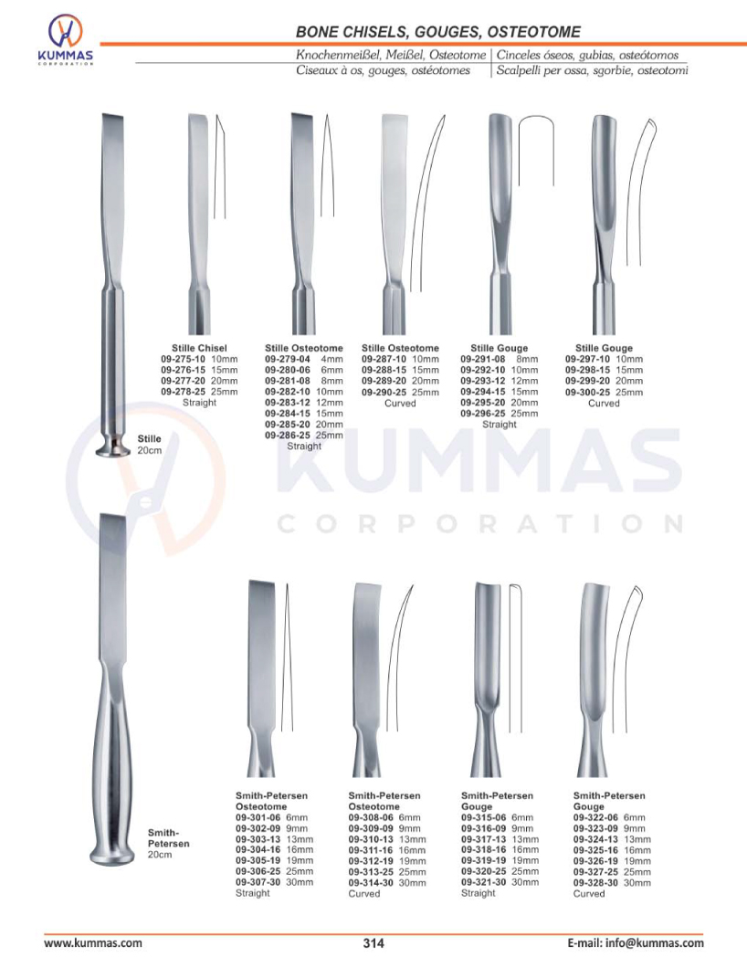 Bone chisels, gouges, osteotomes